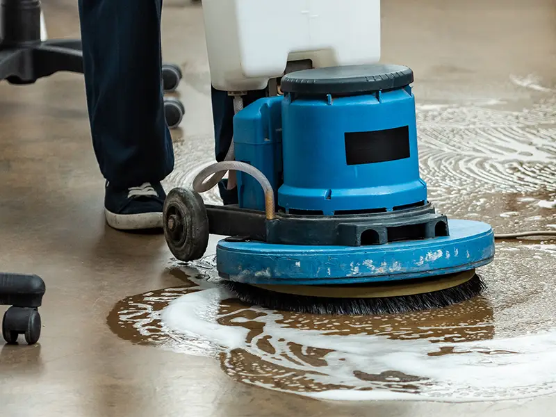 Marble floor polishing machine creating high gloss finish in London