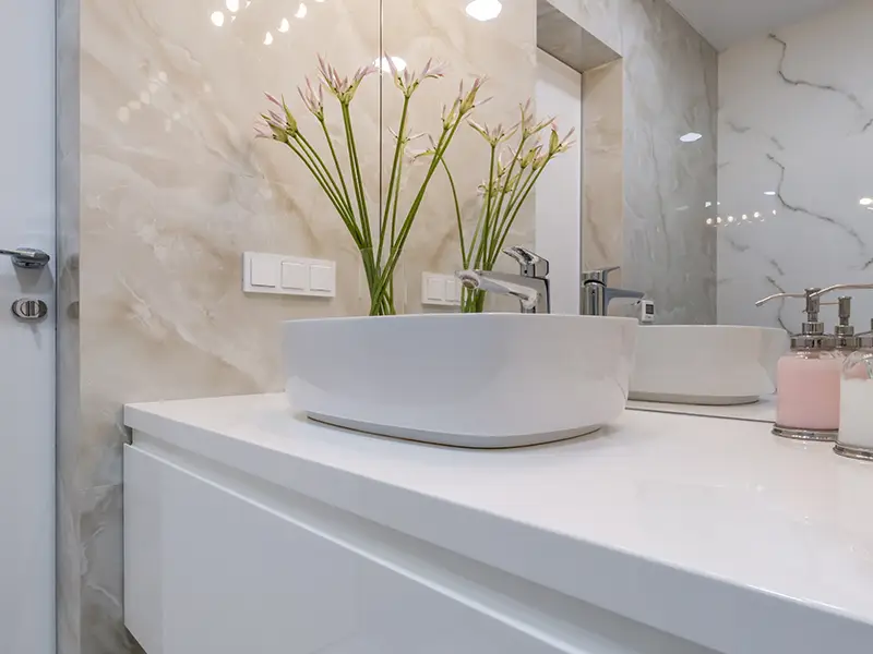 White marble bathroom installation in London